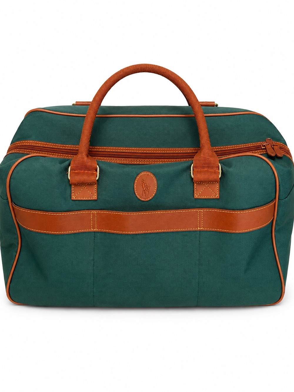 Vintage Polo Ralph Lauren Green Canvas Leather Trim 2-Piece Duffle Weekender Tra - Picture 3 of 9